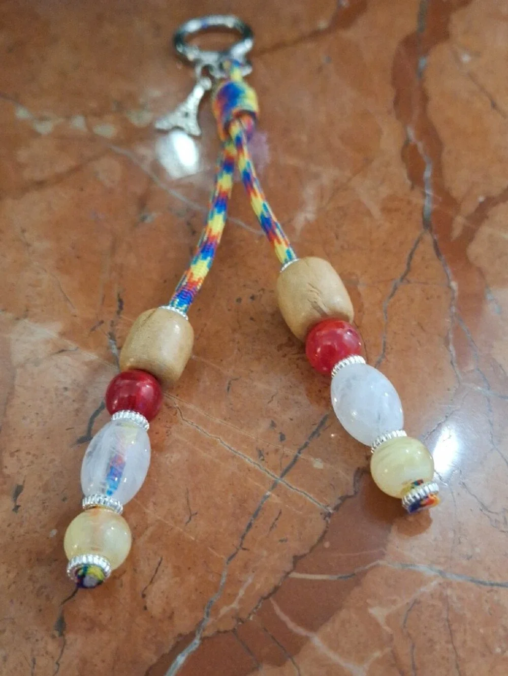 Colorful Beaded Tassel Keychain Bag Charm with Eiffel Charm